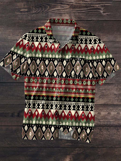 Men's Western Style Printed Casual Lapel Short Sleeve Shirt