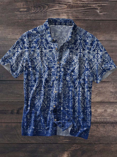 Men's Retro Floral Print Casual Lapel Short Sleeve Shirt
