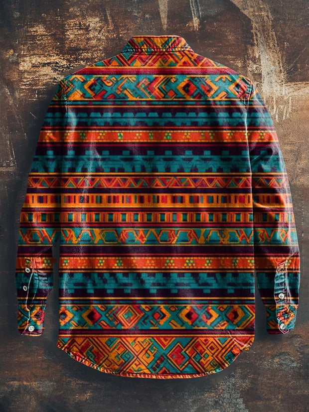 Men's Western Style Printed Casual Lapel Long Sleeve Shirt