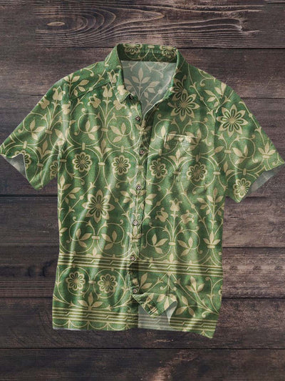 Men's Retro Floral Print Casual Lapel Short Sleeve Shirt