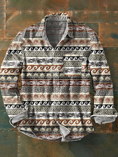 Men's Retro Ethnic Printed Casual Lapel Long Sleeve Shirt
