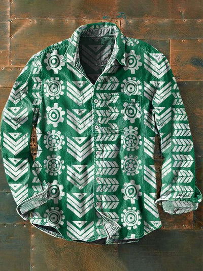 Men's Vintage Western Style Printed Casual Lapel Long Sleeve Shirt