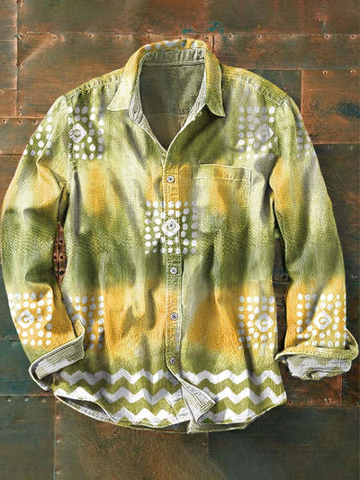 Men's Retro Ethnic Printed Casual Lapel Long Sleeve Shirt