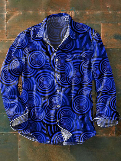Men's Abstract Circle Print Casual Lapel Long Sleeve Shirt
