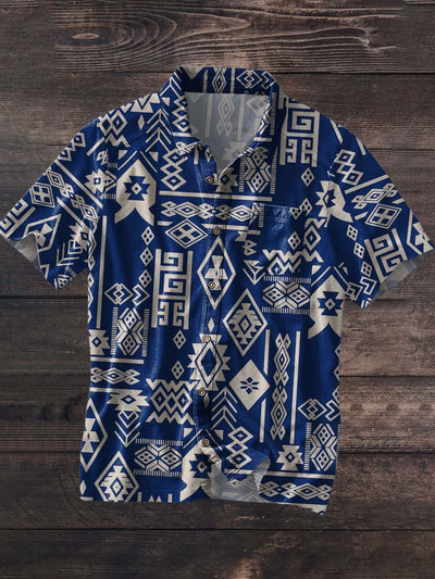 Men's Western Style Printed Casual Lapel Short Sleeve Shirt
