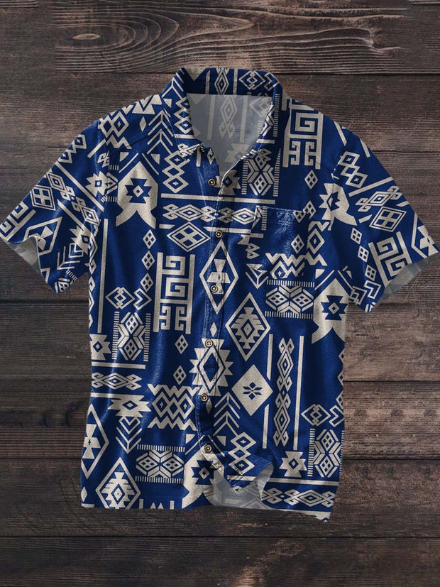 Men's Western Style Printed Casual Lapel Short Sleeve Shirt
