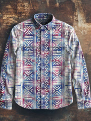 Men's Western Style Printed Casual Lapel Long Sleeve Shirt