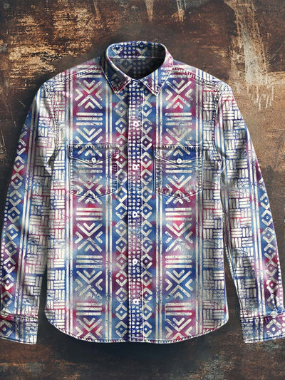 Men's Western Style Printed Casual Lapel Long Sleeve Shirt
