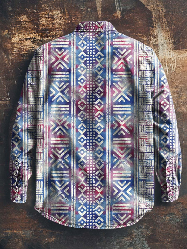 Men's Western Style Printed Casual Lapel Long Sleeve Shirt