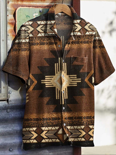 Men's Vintage Western Style Pattern Print Short Sleeve Shirt