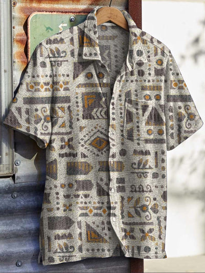 Men's Vintage Western Pattern Print Short Sleeve Shirt