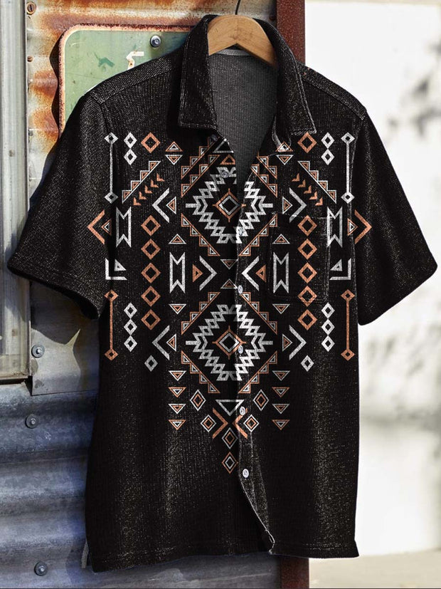 Men's Vintage Western Pattern Print Short Sleeve Shirt