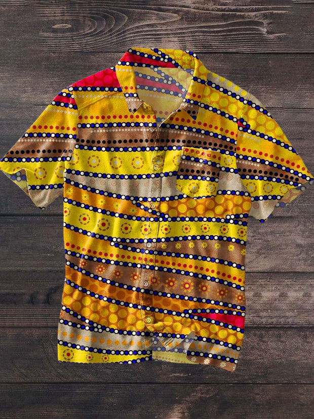 Men's Vintage Western Abstract Print Lapel Short Sleeve Shirt