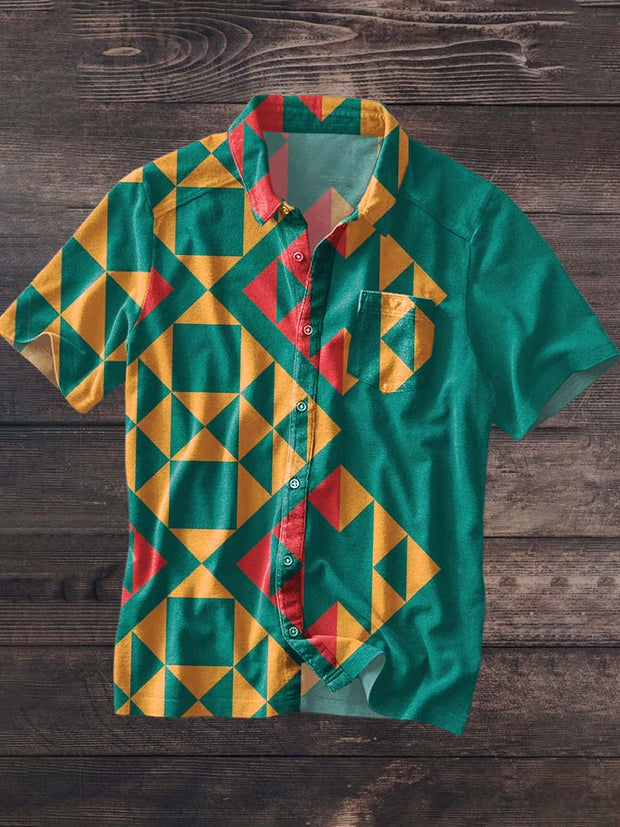 Men's Western Cowboy Print Lapel Short Sleeve Shirt