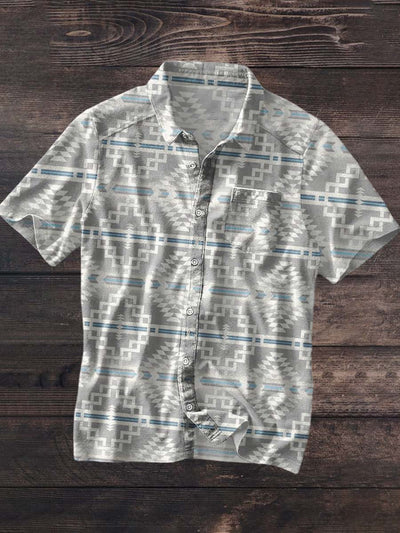 Men's Western Style Printed Lapel Short Sleeve Shirt