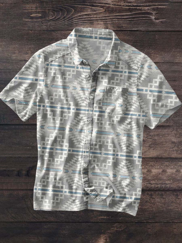 Men's Western Style Printed Lapel Short Sleeve Shirt