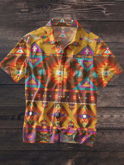 Men's Western Style Printed Lapel Short Sleeve Shirt