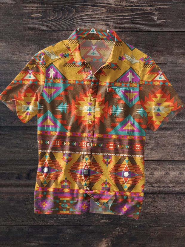 Men's Western Style Printed Lapel Short Sleeve Shirt