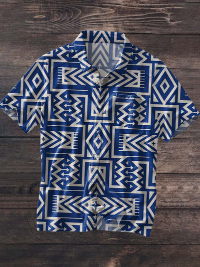 Men's Vintage Tribal Ethnic Print Lapel Short Sleeve Shirt