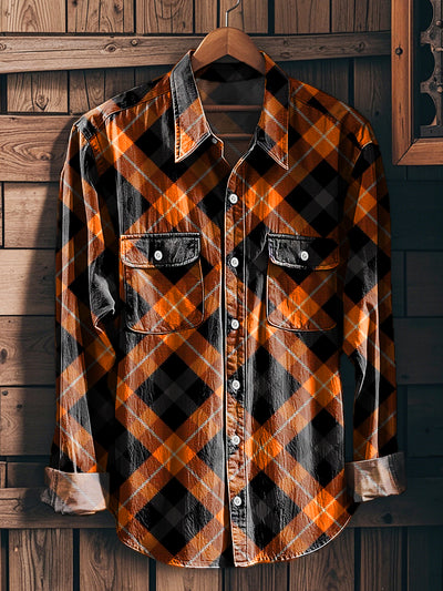 Men's Vintage Plaid Long Sleeve Workwear Pocket Shirt