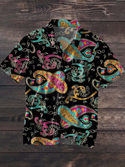 Men's Vintage Cashew Flower Floral Print Lapel Short Sleeve Shirt