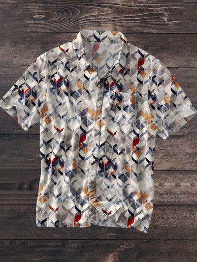 Men's Gradient Pattern Abstract Print Lapel Short Sleeve Shirt