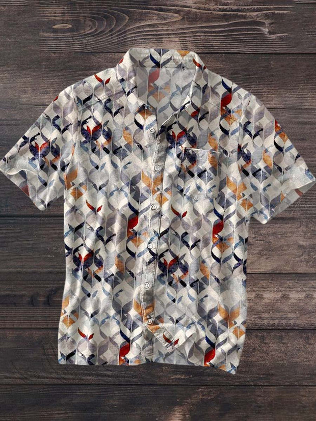 Men's Gradient Pattern Abstract Print Lapel Short Sleeve Shirt