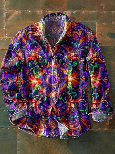 Men's Colorful Floral Print Casual Lapel Long Sleeve Shirt