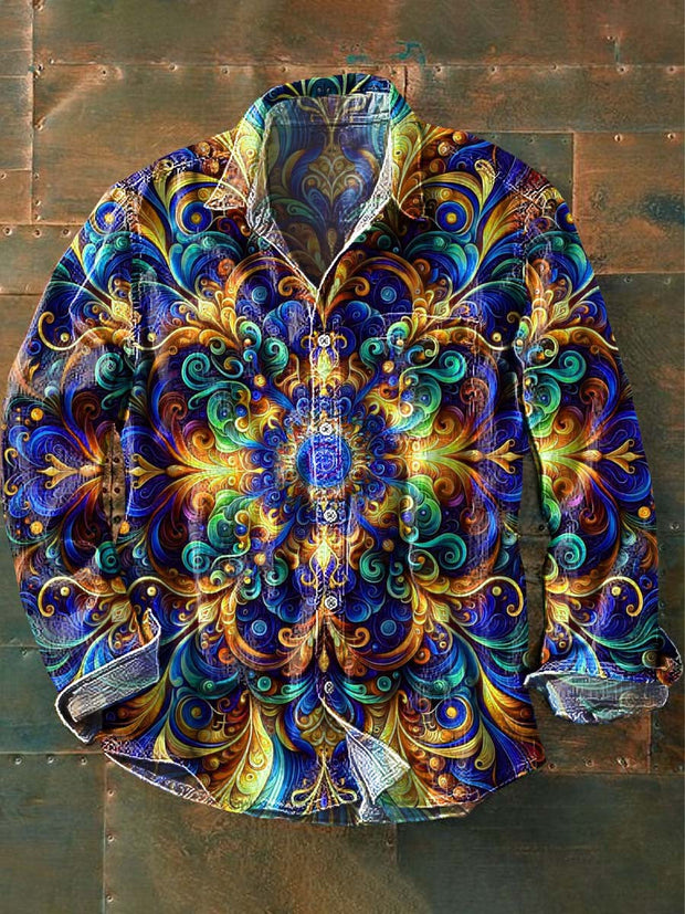 Men's Colorful Floral Print Casual Lapel Long Sleeve Shirt