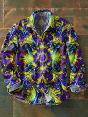 Men's Colorful Floral Print Casual Lapel Long Sleeve Shirt