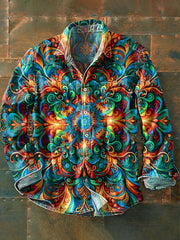 Men's Colorful Floral Print Casual Lapel Long Sleeve Shirt