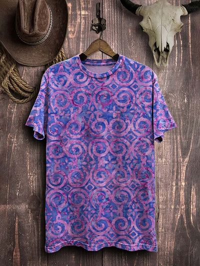 Vintage abstract swirl print cotton T-shirt