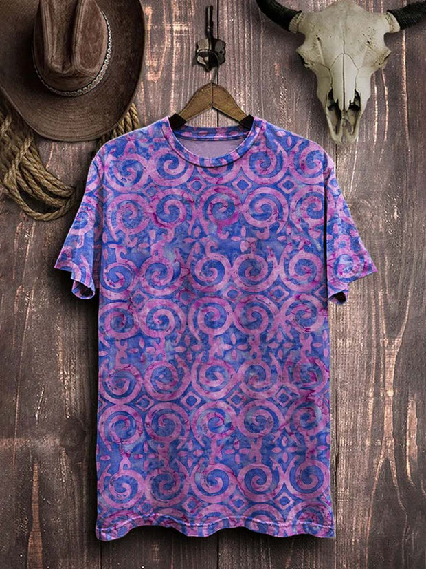 Vintage abstract swirl print cotton T-shirt