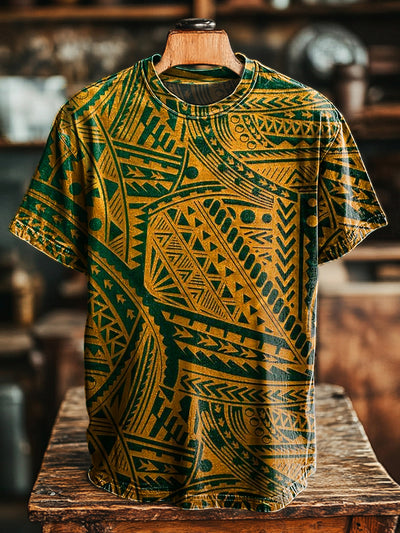 Men's Retro Geometric Floral Print Casual Short Sleeve T-Shirt