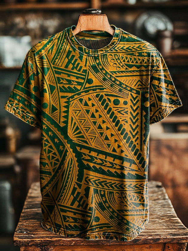 Men's Retro Geometric Floral Print Casual Short Sleeve T-Shirt