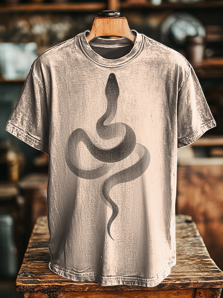 Men's Retro Abstract Snake Print Casual Short Sleeve T-Shirt