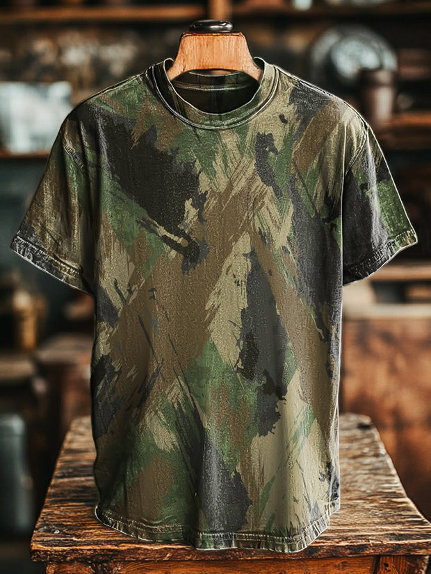 Unisex Vintage Abstract Color Print Casual Short Sleeve T-Shirt