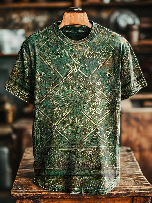 Men's Retro Geometric Line Art Print Short Sleeve T-Shirt
