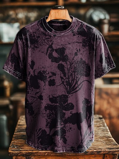 Men's Retro Abstract Ink Floral Print Casual Short Sleeve T-Shirt