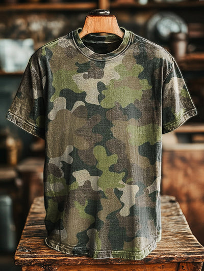 Men's Vintage Abstract Camouflage Art Print Round Neck Short Sleeve T-Shirt