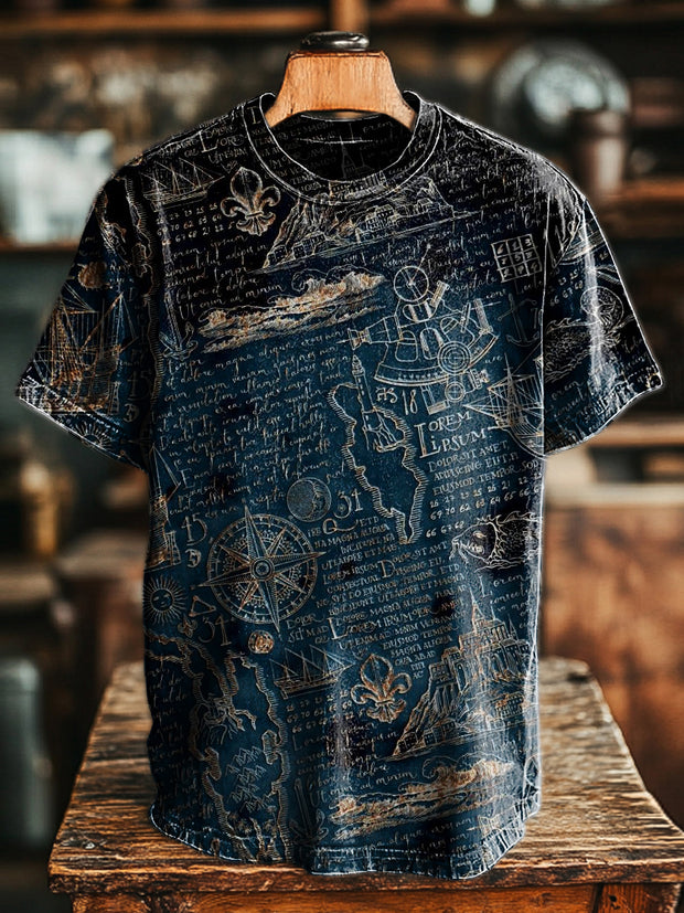 Men's Vintage Nautical Letter Print Casual Short Sleeve T-Shirt