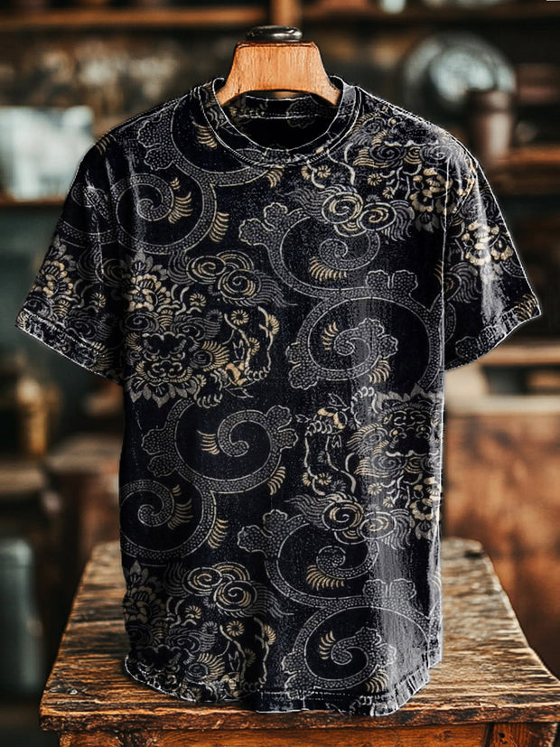 Men's Vintage Abstract Floral Art Print Short Sleeve T-Shirt