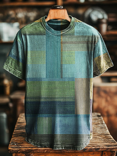 Unisex Retro Geometric Line Print Casual Loose Short Sleeve T-Shirt