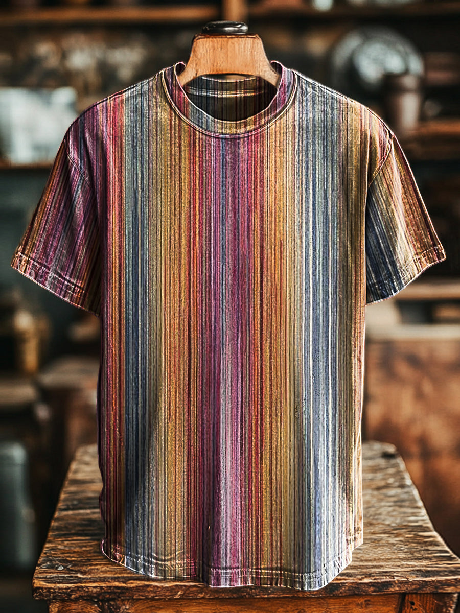Unisex Vintage Abstract Stripe Print Casual Loose T-Shirt