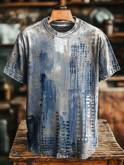Unisex Retro Abstract Color Print Casual Loose Short Sleeve T-Shirt