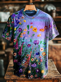 Unisex Vintage Abstract Floral Oil Print Casual Loose T-Shirt