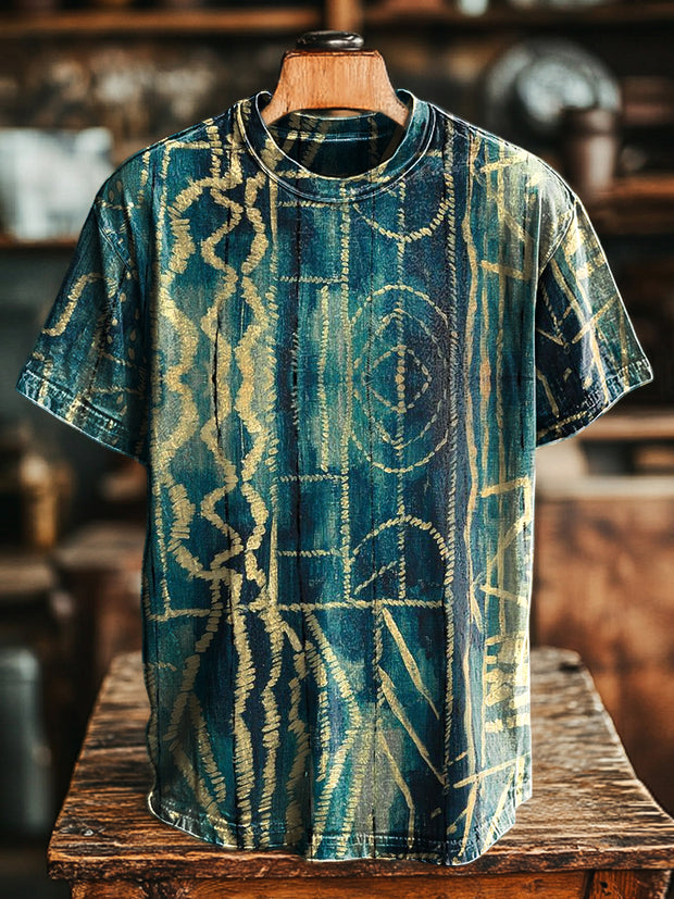 Unisex Retro Abstract Line Old Print Casual Loose Short Sleeve T-Shirt