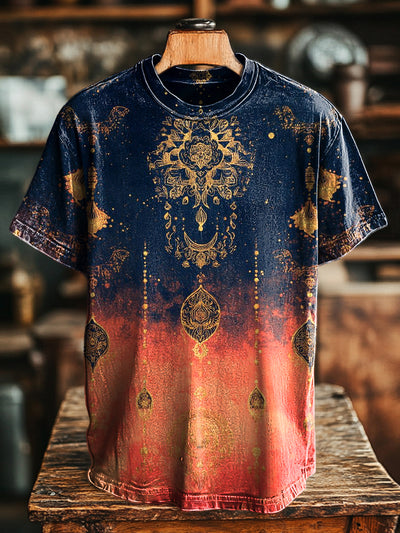 Unisex Vintage Mystic Color Totem Print Casual Short Sleeve T-Shirt