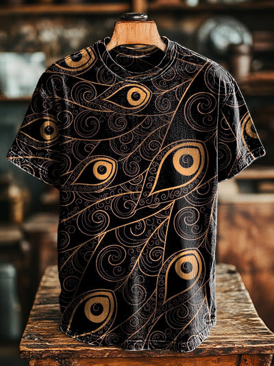Unisex Retro Feather Line Print Casual Loose Short Sleeve T-Shirt