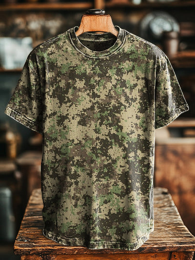 Unisex Retro Abstract Camouflage Print Casual Loose Short Sleeve T-Shirt